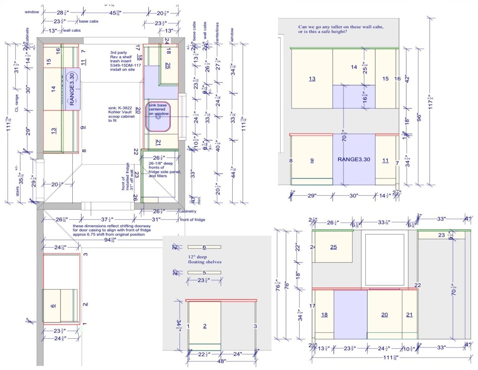 Kitchen plan, elevations and cabinet schedule